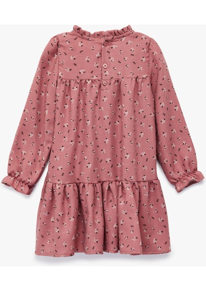 Uzun Kollu Dik Yaka Çiçek Desenli Viskon Elbise fiyatları