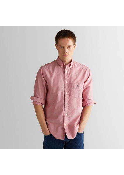 Erkek Kırmızı Regular Fit Düğmeli Yaka Gömlek