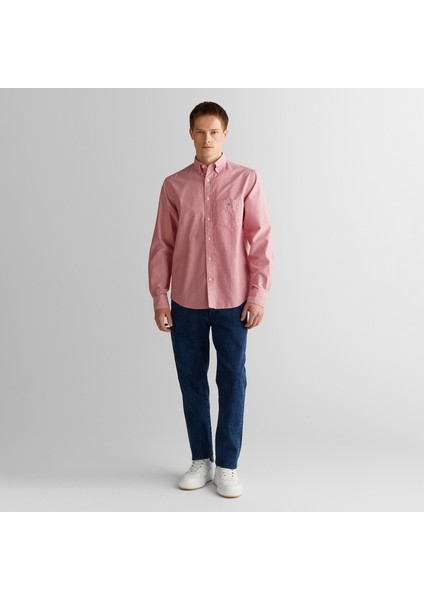 Erkek Kırmızı Regular Fit Düğmeli Yaka Gömlek modelleri