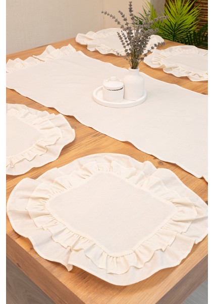 Lira | 7 Parça Çift Fırfırlı Sofa Sunum Seti 40 x 110