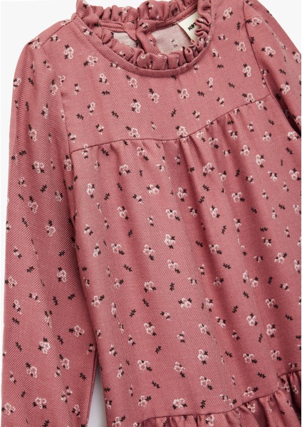 Uzun Kollu Dik Yaka Çiçek Desenli Viskon Elbise modelleri