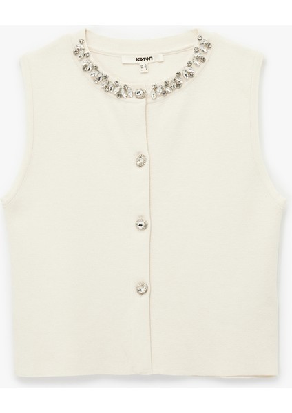 Düğmeli Bisiklet Yaka Taşlı Triko Yelek modelleri