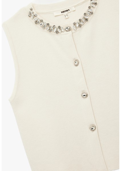 Düğmeli Bisiklet Yaka Taşlı Triko Yelek indirimleri