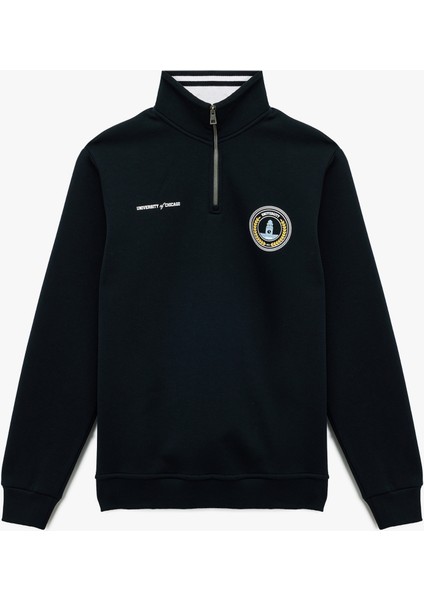 Uzun Kollu Şardonlu Baskılı Yarım Fermuarlı Sweatshirt