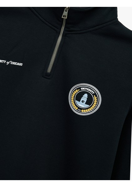 Uzun Kollu Şardonlu Baskılı Yarım Fermuarlı Sweatshirt modelleri