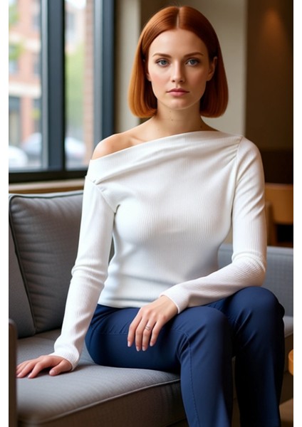 Kadın Bordo Drapeli Kayık Yaka Asimetrik Esnek Uzun Kol Örme Bluz Günlük Kombinler Için Ideal Bir fiyatları