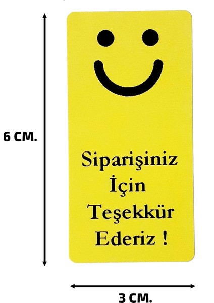 Siparişiniz Için Teşekkür Ederiz, Gülen Yüz Emoji Sticker Yapışkanlı Paketleme 3X6CM 100 Adet