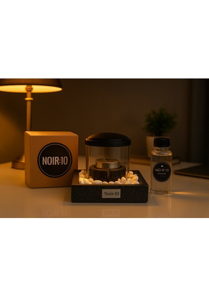 Luxe Edition Eclipse Masaüstü Bioethanol Şömine – Siyah Granit Efektli, Cam Hazneli, Kokusuz, Dekoratif Premium Set (20 Cm)