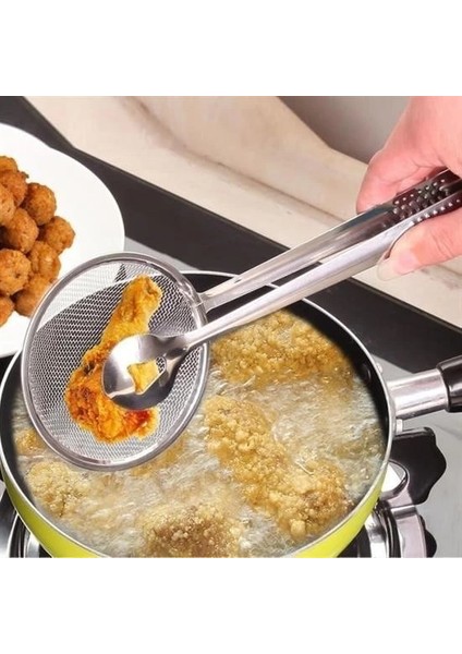 Çok Amaçlı Süzgeçli Paslanmaz Metal Haşlama ve Kızartma Maşası