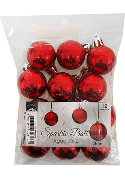 3 cm Ağaç Süsleme Topları 12'li -Kırmızı- fiyatları