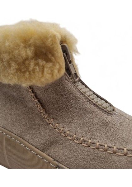 Kadın Kalın Taban Kürk Astarlı Önden Fermuarlı Bot Bej - 40 fırsatları