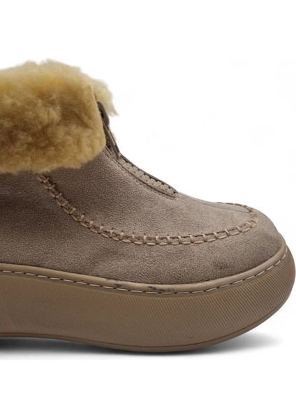 Kadın Kalın Taban Kürk Astarlı Önden Fermuarlı Bot Bej - 40 indirimleri