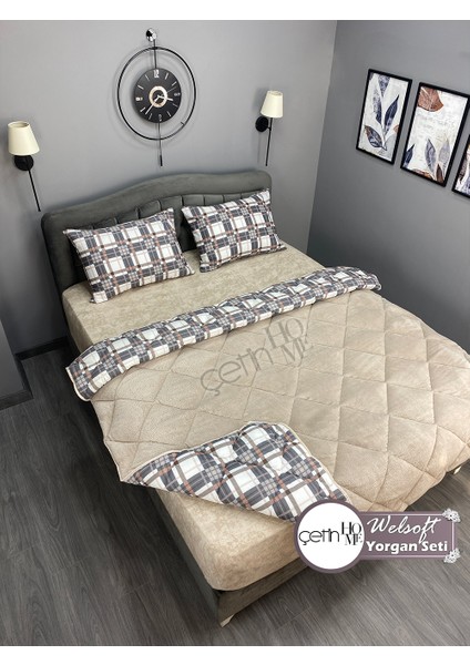 Çetinhome Çift Kişilik Desenli Welsoft Yorgan Seti Taşra (Çarşafsız)