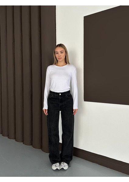 Kadın Uzun Kollu Bisiklet Yaka Penye Body 2'li Set