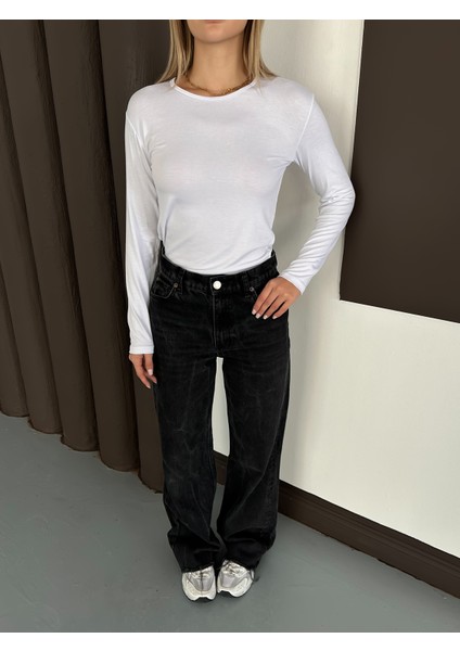 Kadın Uzun Kollu Bisiklet Yaka Penye Body 2'li Set