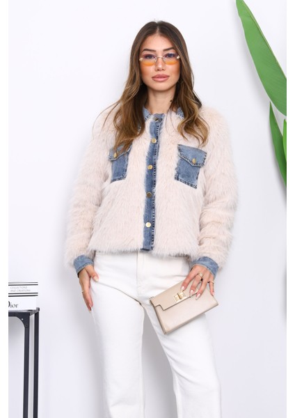 Bej Kot Detaylı Cepli Kürk Ceket