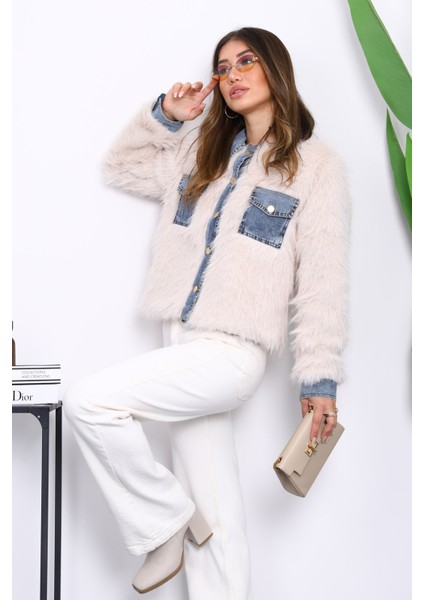 Bej Kot Detaylı Cepli Kürk Ceket modelleri