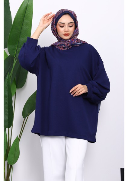 Lacivert Balon Kol Oversize Sweatshirt