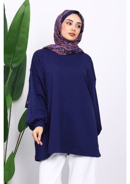 Lacivert Balon Kol Oversize Sweatshirt modelleri