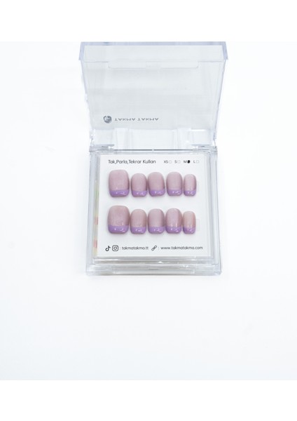 10'lu Pembe Kısa Kare TT1211 Tekrar Kullanılabilir El Yapımı Protez Takma Tırnak - Ten Rengi-Pembe-S modelleri