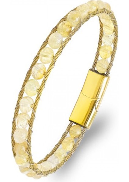 Titanyum Kilitli Sitrin Doğaltaş ve 316L Çelik Halat Örme Erkek Bileklik 9592B2DH8