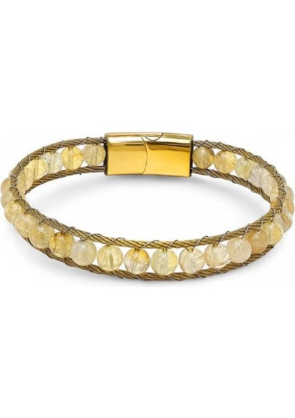 Titanyum Kilitli Sitrin Doğaltaş ve 316L Çelik Halat Örme Erkek Bileklik 9592B2DH8 indirimleri