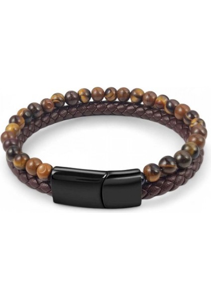 Kaplan Gözü Doğaltaş Deri Erkek Bileklik 9592B7D8