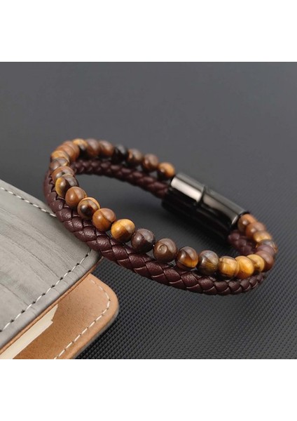 Kaplan Gözü Doğaltaş Deri Erkek Bileklik 9592B7D8 modelleri