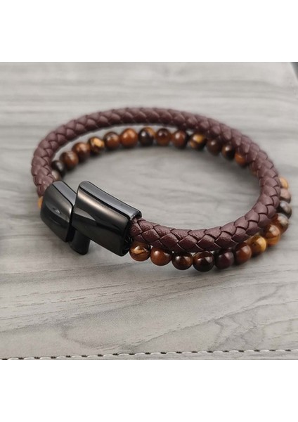 Kaplan Gözü Doğaltaş Deri Erkek Bileklik 9592B7D8 fırsatları