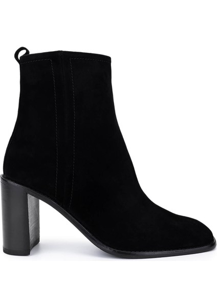 Kadın Hakiki Deri Siyah Süet Topuklu Bot 33 5520 Bn Bot SK25-26 Sıyah Suet