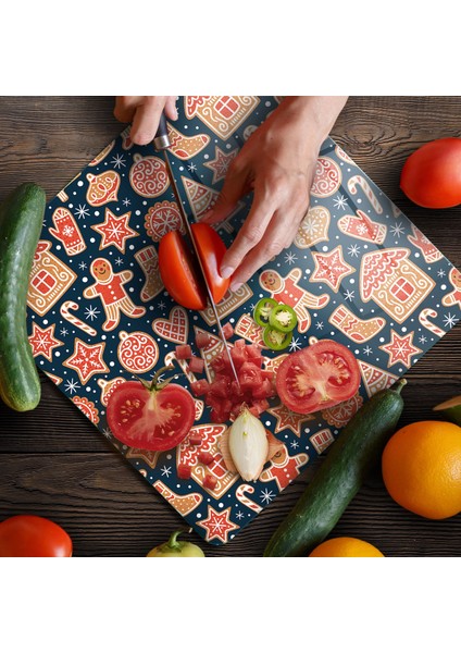 Cam Kesme Tahtası ve Sunumluk Kare Yılbaşı Kurabiye Desenli 30X30 cm fırsatları