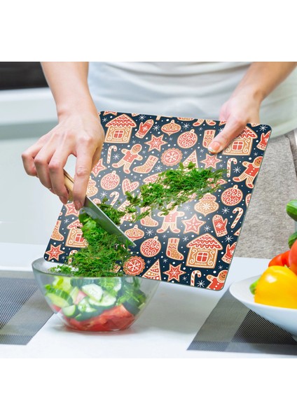 Cam Kesme Tahtası ve Sunumluk Kare Yılbaşı Kurabiye Desenli 30X30 cm indirimleri