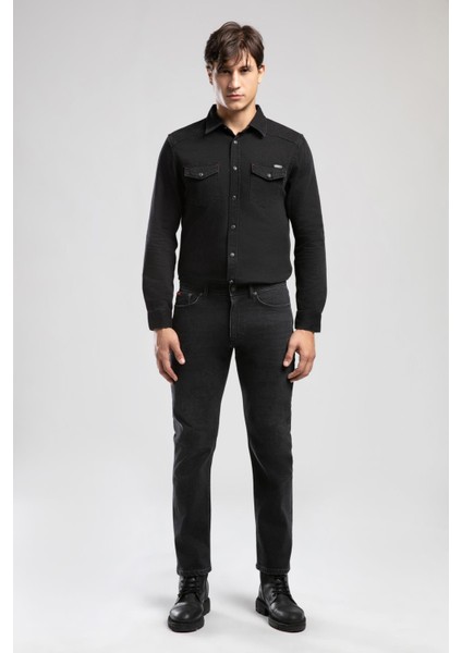 Harry Orta Bel Düz Kesim Düz Paça Siyah Erkek Jean Pantolon
