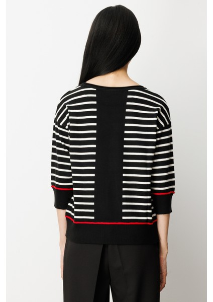 Kadın Yarım Kol Çizgili Kazak 65302 Siyah fırsatları