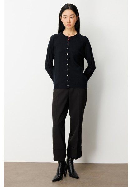 Kadın Renkli Düğmeli Sıfır Yaka Triko Hırka 65921 Siyah modelleri