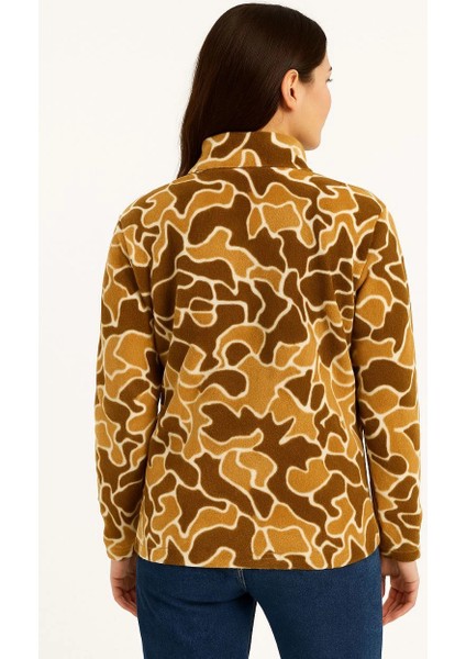 Kadın Yarım Fermuarlı Desenli Polar Sweat Yakalı, Uzun Kollu, Oversize Rahat Kalıp - Kahverengi -Vlmr fiyatları