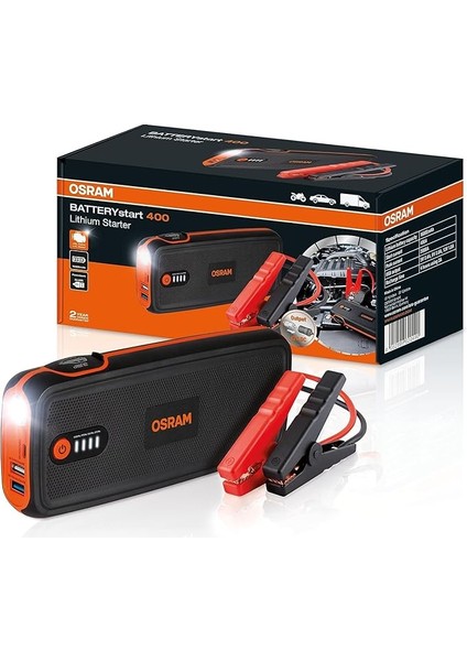 Batterystart 400 Akü Takviye Cihazı, 16800 Mah, LED Işık, USB Şarj Girişi, Taşınabilir Araç Başlatıcı