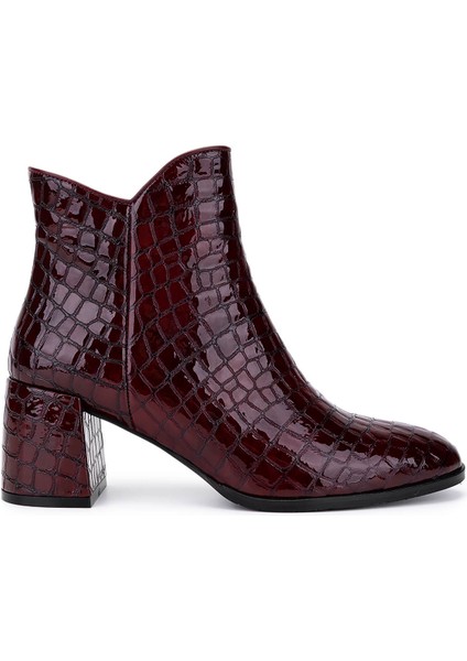 Kadın Hakiki Deri Bordo Rugan Klasik Bot 33 17020 Bn Bot SK25-26 Bordo Kroko Rugan