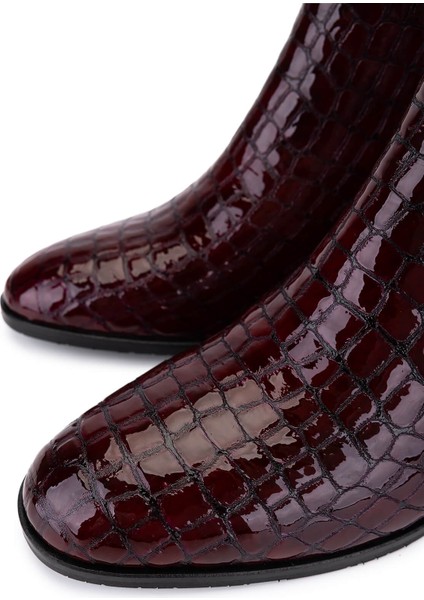 Kadın Hakiki Deri Bordo Rugan Klasik Bot 33 17020 Bn Bot SK25-26 Bordo Kroko Rugan modelleri