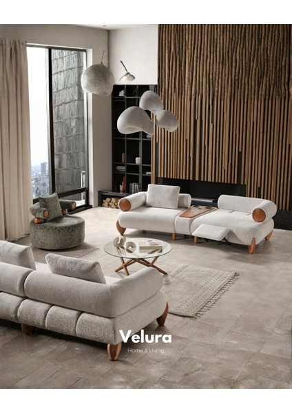 Soho Sırt Mekanizmalı Üçlü Kanepe & 3'lü Koltuk - Krem