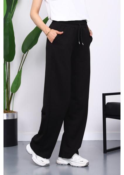 Siyah Bel Lastikli İki İplik Palazzo Eşofman Alt fiyatları