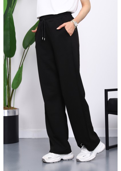 Siyah Bel Lastikli İki İplik Palazzo Eşofman Alt modelleri