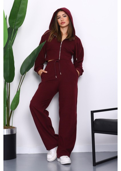 Mürdüm Kapşonlu Hırka Pantolonlu Selanik Takım