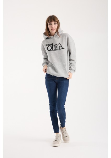 Kadın Kabartma Baskılı Oversize Sweatshirt