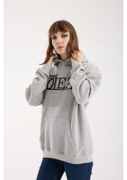 Kadın Kabartma Baskılı Oversize Sweatshirt modelleri