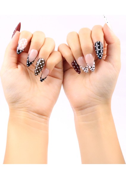 10'lu Renkli Uzun Badem UBD1462 Tekrar Kullanılabilir El Yapımı Protez Takma Tırnak - Renkli-XS modelleri