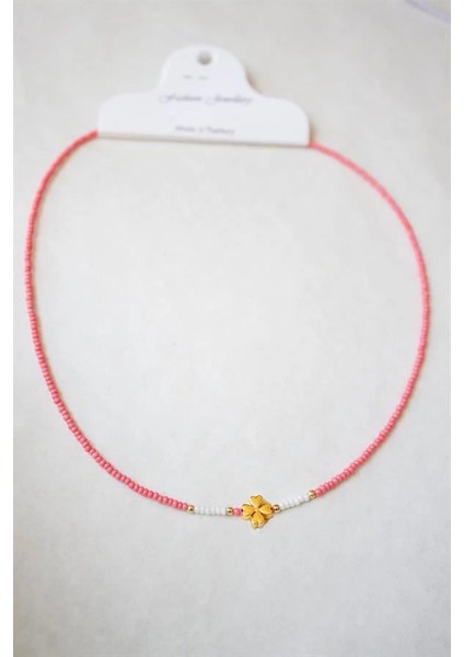 Litaetrend Kum Boncuklu Yonca Kolye - Nar Çiçeği