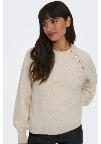 Kadın Onlemma Omuzdan Düğme Kapamalı Örme Kazak 15302253 Taş