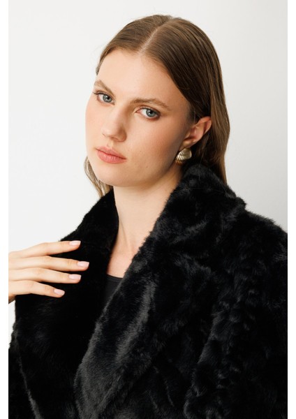 Kadın Büyük Beden Kruvaze Yaka Torba Cepli Kaban 6961 Siyah modelleri