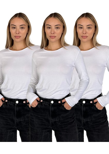 Kadın Uzun Kollu Bisiklet Yaka Penye Body 3'lü Set